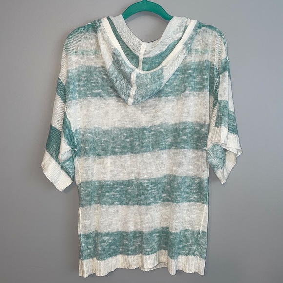 EUC Splendid Linen Blend Short Sleeve Hoodie Mesh Oversized Sweater Striped Sz S - Picture 4 of 12